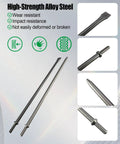 Pneumatic Cold Chisel Set With Flat And Point Chisels For Concrete And Tile, high-strength Cr-Mo alloy steel, chisel details
