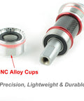 Racer Worlds Lightest JIS Square Taper Bottom Bracket English 68x116mm with CNC alloy cups and smooth ABEC 5 bearings.