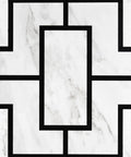 Retro Peel And Stick 12-Inch Vinyl Floor Tiles, Affinity Pattern with black and white geometric design, close-up view