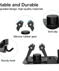 4 Pack No Drill Self Adhesive Broom Mop Holder Wall Mount With Hooks, showing silicone rubber gear and sturdy hook.