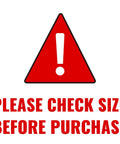 Warning sign with text: Please Check Size Before Purchase
