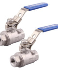DERNORD 2-pack stainless steel ball valves, full-port, 1/4 in NPT with blue handles