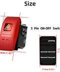 LED Hazard Warning Rocker Switch 5 Pin SPST 12V On Off Emergency Stop Switch With Red Cover Waterproof Toggle, size details