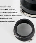 Close-up of Frtcaty 4" to 3" Black PVC Reducer Coupler & Gate Valve Bushing with 2pcs Clamps, showcasing durable construction.
