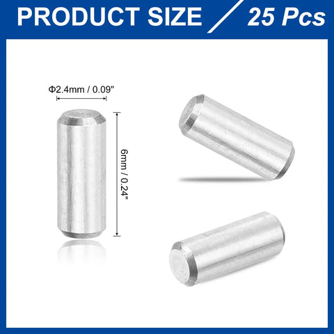 25Pcs Dowel Pins 2.4mm By 6mm Stainless Steel 304 Dowel Pins Kit For Shelves And Furniture Pegs Built Tough Durable Steel With Rust Resistant Coating Perfect For Cabinets Racks DIY Projects And Woodworking Silver, 25 pcs shown