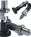 Built Like A Tank M20 Self Locking Spring Plunger With Fine Thread Stainless Steel Indexing Pin And No Nonsense Positioning Lock Knob visible from multiple angles.
