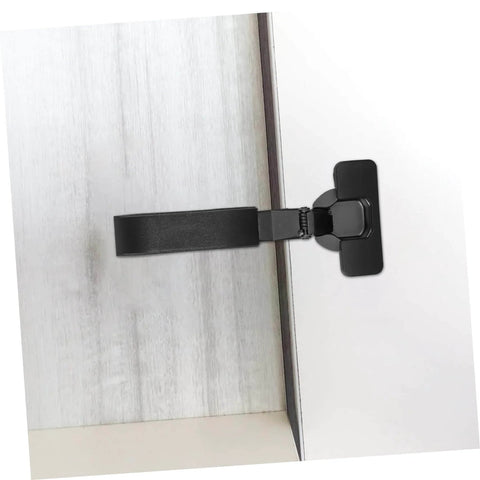 Soft Close Cabinet Door And Cupboard Hinges With Quiet Damping For Seamless Kitchens Bathrooms And Wardrobes Easy To Install Angoily Replacement Hinges For DIY Projects And Cabinet Makeovers. Side view of black hinge installed on white cabinet door showing soft close mechanism.