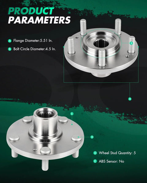 Front Wheel Hub Assembly 2 Pack That Fits Hyundai Elantra 2011 2012 Veloster 2012 Kia Forte5 Forte 2014 2018 Forte Koup 2014 2016 5 Lug, shown with bolt and hub dimensions.
