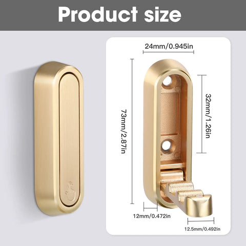 Gold Folding Wall Hooks Set Two Heavy Duty Zinc Alloy Hangers Built Tough To Clear Any Clutter Smoothly Folds Flat When Idle Zero Fuss Setup Simple Space Saver For Holding Coats Towels Robes Bags Keys Daily