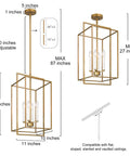 Gold Modern 4 Light Linear Chandelier For Dining Room, Foyer, Living Room, Staircase And Entryway Dope Antique Gold Finish, dimensions