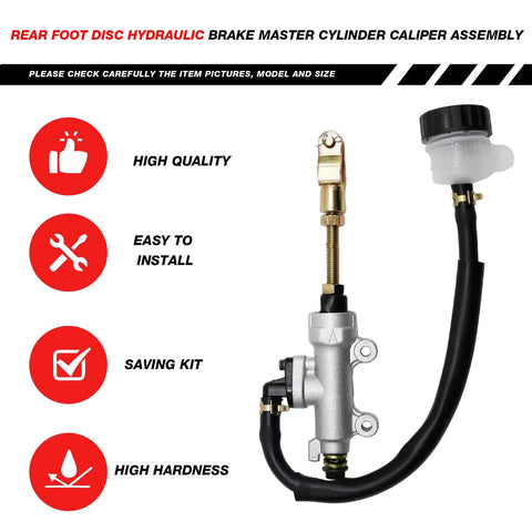 Rear Foot Hydraulic Disc Brake Master Cylinder Caliper Assembly For Chinese ATVs And Dune Buggies Easy Install Taotao 150D 200cc 250cc Kazuma Roketa SunL Vitacci Peace Icebear Yamoto And More front view