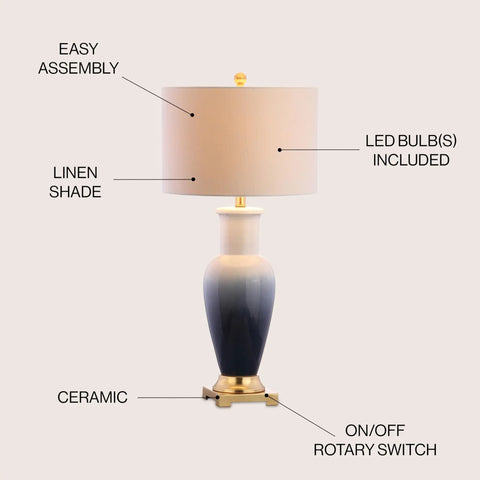 Dip Dye Ceramic Table Lamp, 31.5 Inch Height, White Navy Blue Gradient, Room-Ready Living Room or Bedroom Light