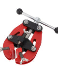 Get Tough With This Sturdy Pipe Alignment Clamp For 1-2.5 Inch Pipes! Red alloy steel clamp for welding, adjustable grip for pipes.