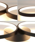 Modern Black Flush Mount LED Ceiling Light 30W 3000K Warm White 89cm Round Four Ring Fixture for soft glow illumination.