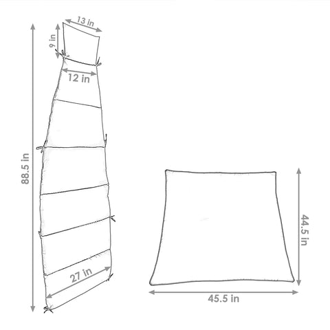 Diagram of Outdoor Hanging Lounge Chair Replacement Cushion and Floating Umbrella Fabric Red for Curved Swing Chair with dimensions