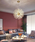 Gold Crystal 12 Light Modern Dandelion Firework Chandelier Ceiling Pendant Light For Bedroom Dining Room And Living Room With Adjustable Cable 20.87 Inch Diameter Lit Showpiece Fixture