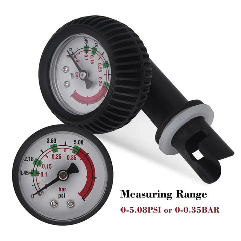 Inflatable Boat Pressure Gauge For Kayaks And Rafts, Pro Grade Nylon Build, 0 To 0.35 Bar And 5.08 Psi Range, close-up view