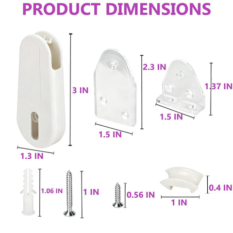 Universal Window Blinds Cord Tensioner Kit For Smooth Pulls And Tight Safety Grip Includes Durable Rubber Pad And Mounting Screws dimensions diagram.