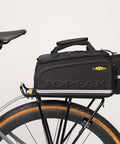 MTX 2.0 TrunkBag DXP with Expandable Panniers for Bike Rack mounted on bicycle, 22.6L capacity, black 600D polyester.