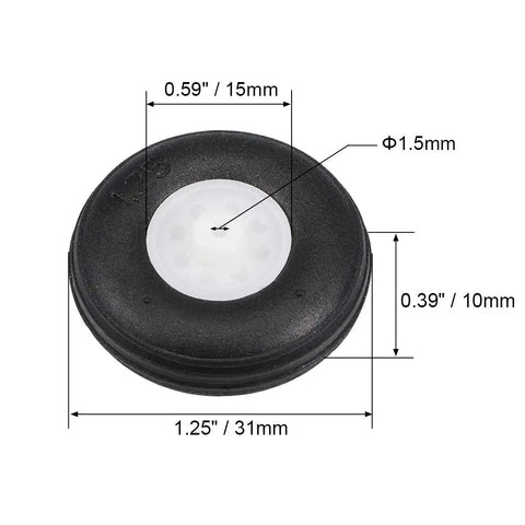Diagram of a 1.25-Inch PU Sponge Tire With Plastic Hub RC Airplane Wheel Set 2 Pack, measurements included, 31mm diameter.