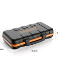 Rugged Water Resistant Camera Battery And Card Case Holds 4 SD Cards 2 CF 2 XQD And 6 Micro SD Cards Plus 2 NP FZ100 Batteries Or 8 AA AAA Batteries, closed view