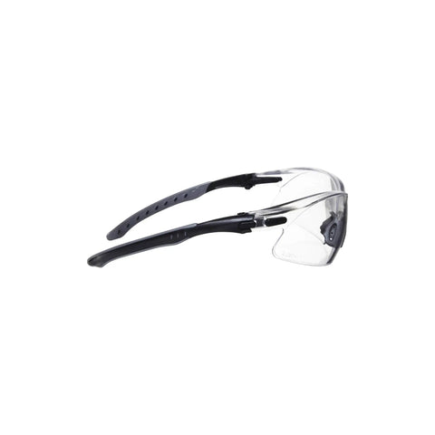 Shooting Safety Glasses With Anti Fog Lenses For Range And Hunt, ANSI Z87.1 Plus And CE Rated, clear lenses, black/gray frames, side view