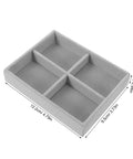 Prime Velvet Jewelry Organizer Tray With Four Grid Sections Stackable Display Holder For Watches Bracelets Rings Dope Compact Storage Setup showing four divided compartments in gray velvet.