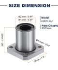 LMK13-UU Linear Ball Bearings 13mm Bore 23mm OD 32mm Length Round Flange with dimensions and model details
