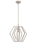 Holly One-Light Indoor Pendant in Brushed Nickel Finish, 15-Inch Metal Ceiling Light with Hexagon Design, Adjustable Rod