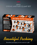 Straight Up Badass Six Piece Wood Clamping Kit Featuring Quick Release Bar Grips And Heavy Duty Spring Tools For Knockout Craft Projects With A Solid One Hundred Fifty Pound Hold That Keeps Your Hardwood Boards Locked Tight Daily, packaged set with clamps.