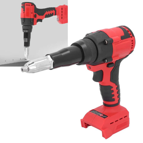 Heavy Duty Cordless Rivet Gun Kit With 18V Brushless Motor For Automatic Fastening Pulling And Ejecting To Boost Productivity On Any Tough Job Around The Shop Or Construction Site, red and black tool with battery