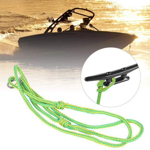 Easy To Use Boat Dock Mooring Rope With Bungee Tension For Yacht Kayak And Sailboat in sunset with cleat attached