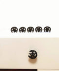 Western Cowboy Horseshoe Hand Painted Resin Cabinet Knobs And Drawer Pulls Set Of 6 on white dresser with mounted knob