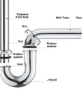 Detailed view of Brass P-Trap Sink Waste Kit For Basin With Reducing Washer 1-1/2 Inch Inlet 22 Gauge Chrome Plated Slip Joint Easy Install No Tools Needed Includes Nut Flange And Washer