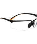 Privo Anti-Fog Safety Glasses With Black Frame, ANSI Z87 Rated Protective Eyewear, European Style, side view showing temple tips.