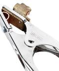 Heavy Duty 300A Grounding Work Clamp For Electric Welding And Soldering Repair, chrome finish with copper jaw detail.