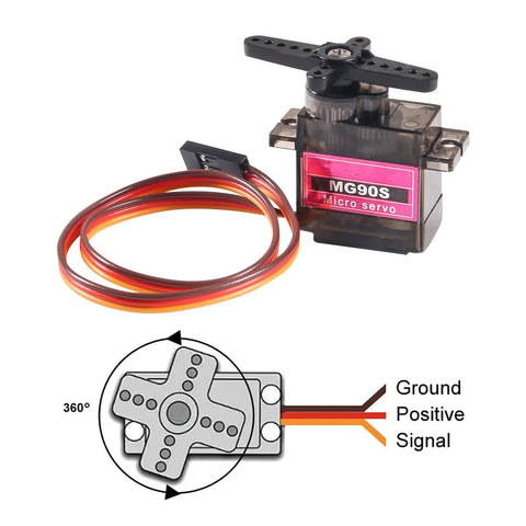 MG90S Micro Servo Set For RC Projects Dope Eight 9G Steering Gears 360 Degree Rotation With Metal Gears, wiring diagram displayed