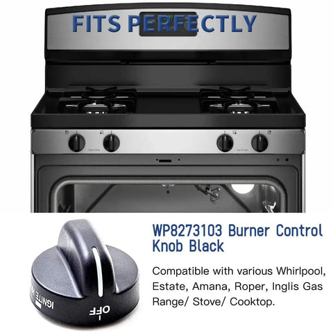 4 Pack Black Gas Range Burner Knobs Replacement For Standard Home Gas Ranges Easy Install Fits 8273103 8273107 8273111 ER8273103 Not Universal Replaces AP6012363 And More Durable Kitchen Range Knob Set