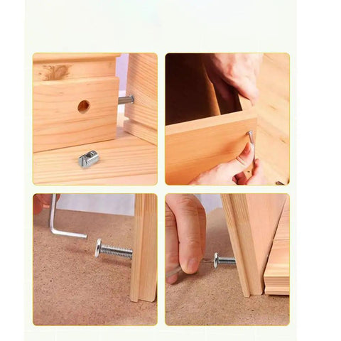 Assembly of Crib Screws Hardware Replacement Kit For Baby Bed Frames with M6 screws and barrel nuts on wooden furniture