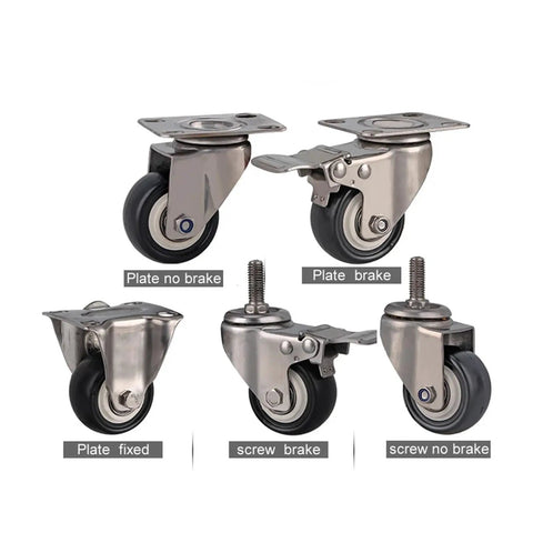Low Noise 1.5-2 Inch Silent Caster Wheels With 304 Stainless Steel Frame Brake Option, various models shown
