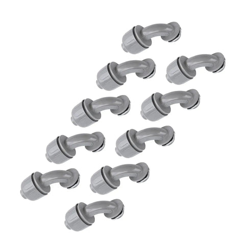 Pack Of 10 Heavy Duty 1 Inch Npt Liquid Tight Connectors 90 Degree Electrical Conduit Fittings in gray nylon material.
