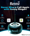 Loud Cell Phone Ringer Amplifier And Flash Alert For Hearing Impaired And Noisy Environments 117 dB Ringer With Bluetooth Auto Connect Five Ringtone Options And Bright Light So You Never Miss Calls displayed with features on dark background.