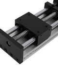 Black ball-screw linear guide actuator on aluminum rails with end blocks