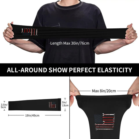 Premium Ice Silk Cooling Arm Sleeves With American Flag Pattern, showcasing elasticity, size 30in, soft breathable fabric.