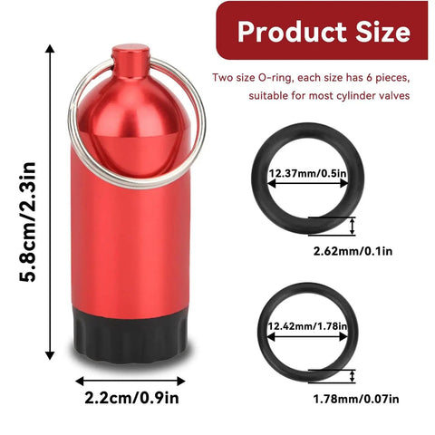 Red aluminum alloy scuba diving cylinder with 12 seal rings kit for small scuba tanks valve seals easy to use portable accessory