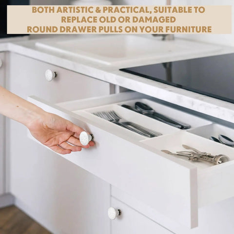 Hand opening drawer with White Ceramic Cabinet Knobs And Pulls Set 24 Pack Retro Round Dresser Drawer Cupboard Handles