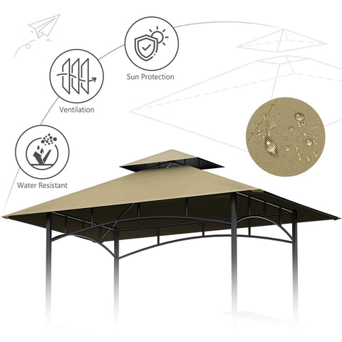 Replacement Canopy Top Only For 5X8 Outdoor BBQ Gazebo Waterproof Double Tier Shelter Cover Khaki Fits Model LGG001PSTF No Fuss Install And Weather Resistant Keeps Your Backyard Covered And Looking Sharp