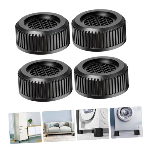 Set of 4 Pack Non Slip Washing Machine Pads Heightened Anti Vibration Feet Base shown with appliances for floor protection.