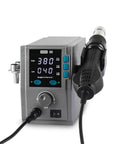 Digital display of Beefy 700W Hot Air Soldering Station with adjustable air flow and brushless fan for lead free rework.