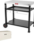 Three Shelf Pizza Oven Table With Stainless Top And Rolling Outdoor Grill Cart Waterproof Cover Heavy Duty BBQ Prep Station